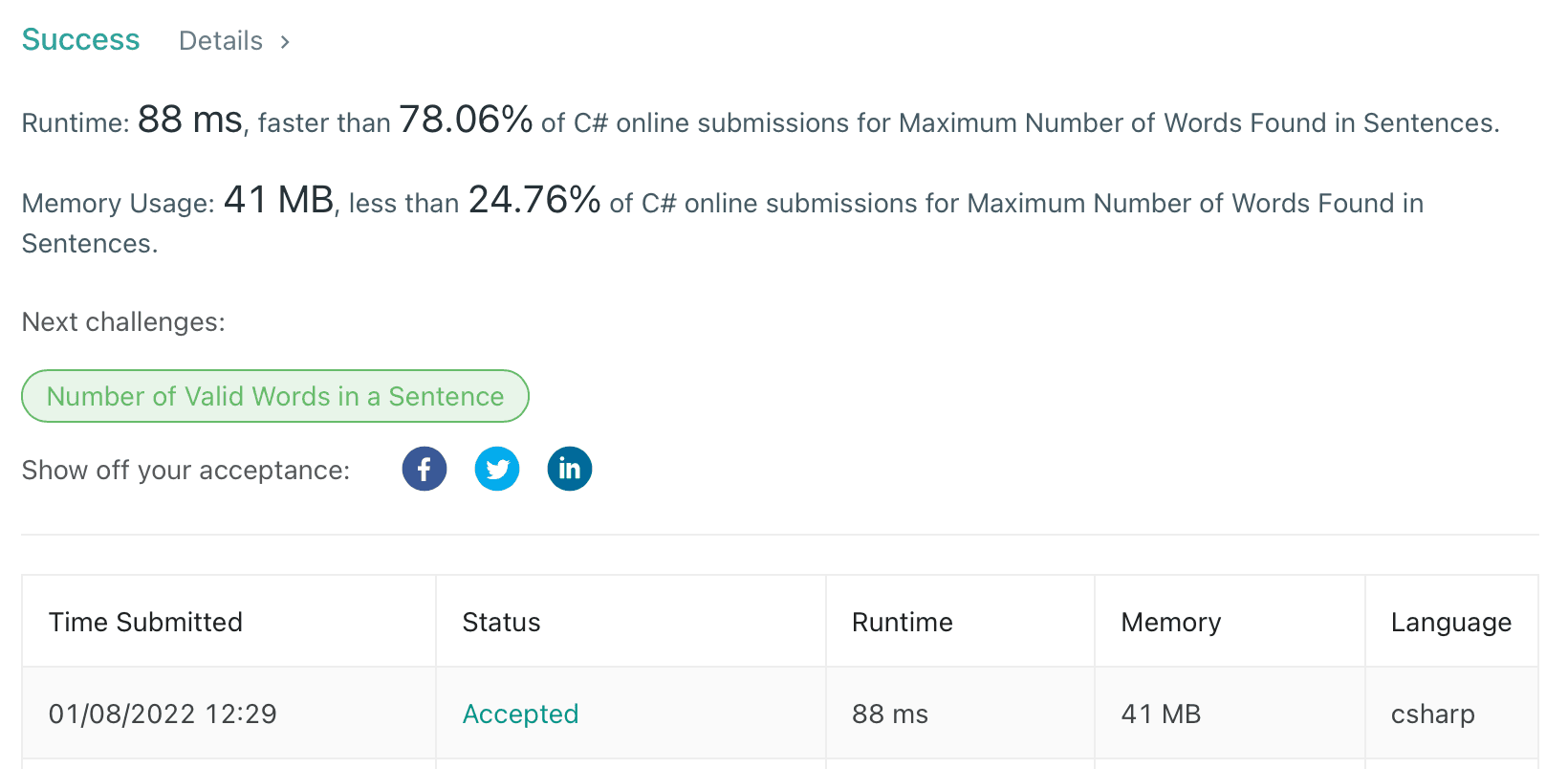 Leet Code Question 2114 C#