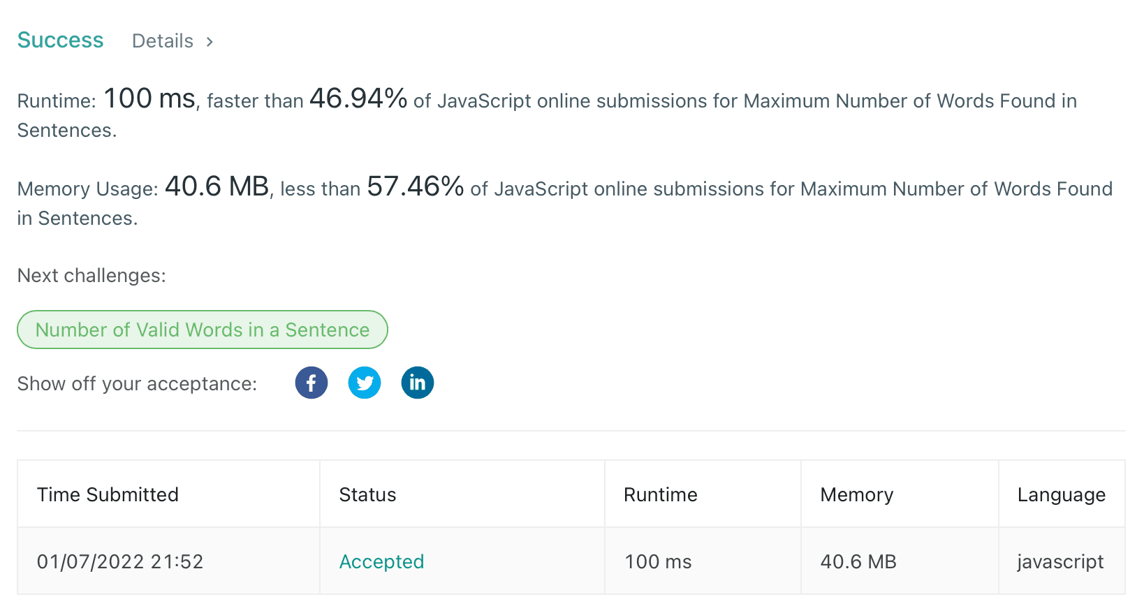 Leet Code Question 2114 JavaScript